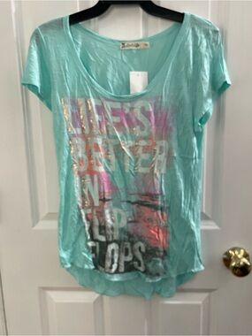 Spoiled Mint Green Graphic Tee with Iridescent Print
